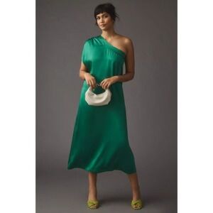 Anthropologie Green Asymmetrical One-Shoulder Sundress
